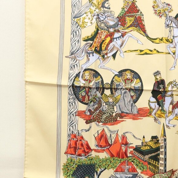 HERMES Carre 90 Scarf ""Au FIL de la SOIE"" Silk Beige Auth - Picture 13 of 13